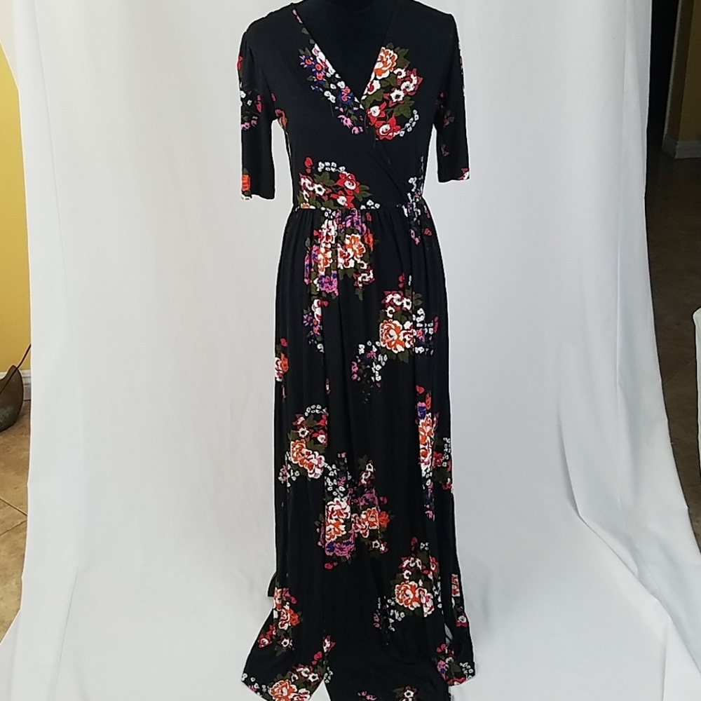 Asos Maternity women 8 short sleeve maxi dress floral v-neck dark Fairy Whimsy